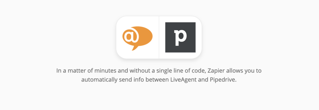 Pagina de integrare a LiveAgent și PipeDrive pe Zapier