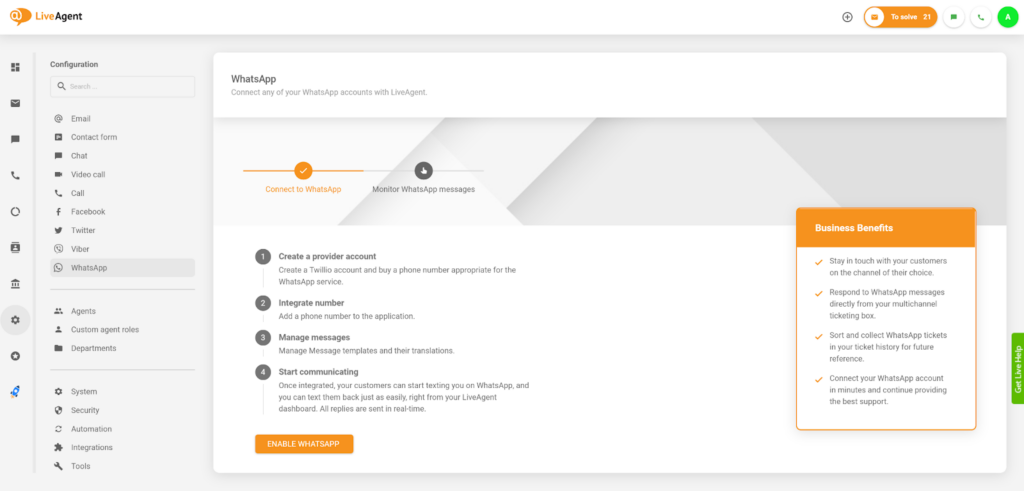 Integrarea WhatsApp de la LiveAgent