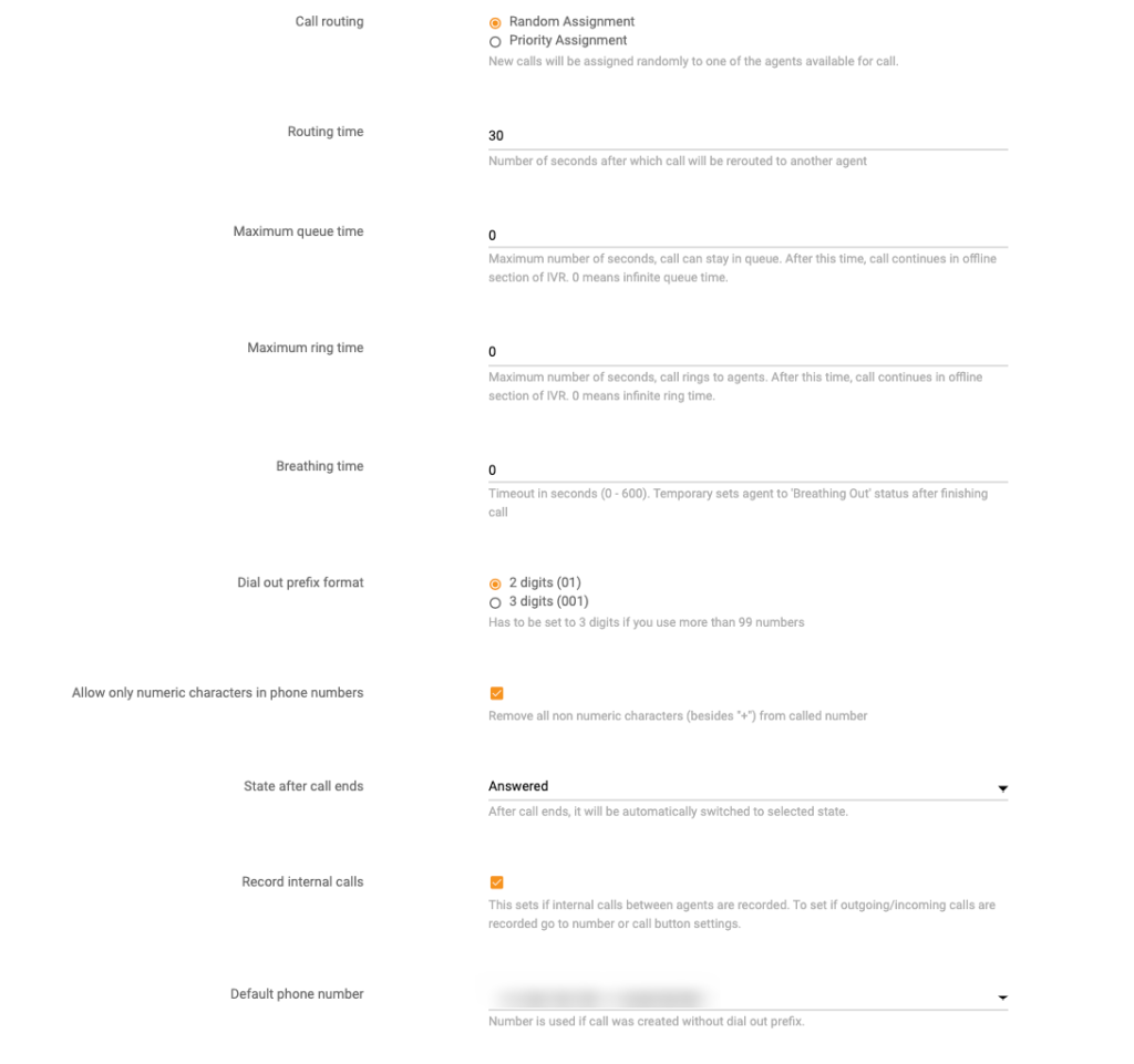 setări de apel liveagent
